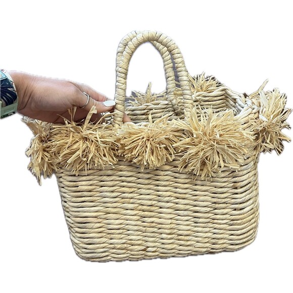 Anthropologie Ingego Africa Palm Pommed Tote Bag - Picture 4 of 8